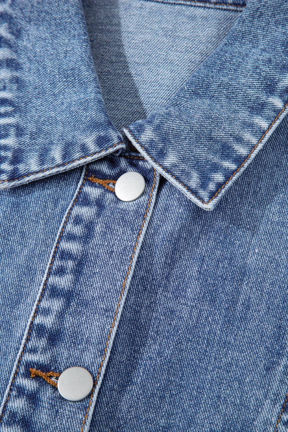 Ashleigh Blue Acid Wash Elastic Hem Button Up Denim Vest: Ashleigh Blue / 75%Cotton+25%Polyester / M