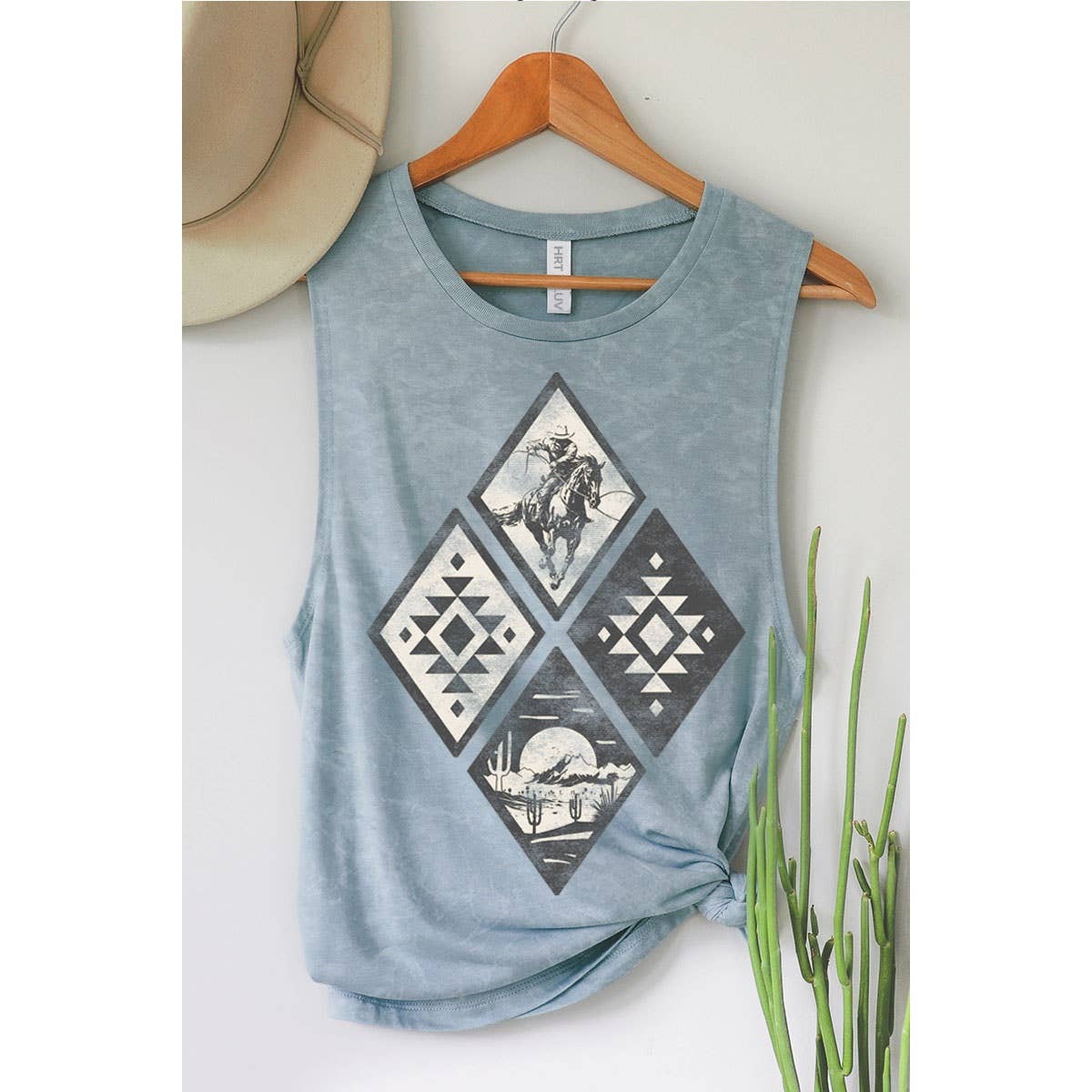 COWBOY AZTEC RODEO GRAPHIC TANK TOP: MINERAL SCARLETTE RED