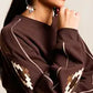 Ariat Women's Dakota Chocolate Plum V-Neck Aztec Embroidered Sweater