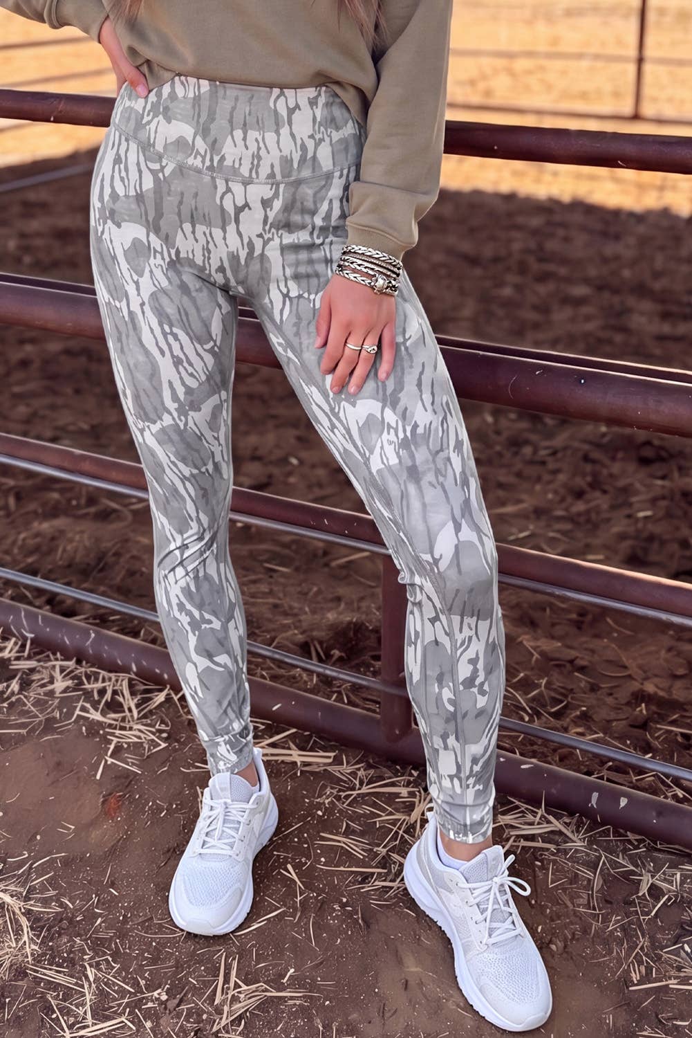 Western Casual Camouflage Pattern Daily High Waist Leggings: Multicolour / S