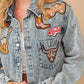 22755J - Garment Washed Snap Up Rodeo Denim Jacket: LIGHT WASH / L