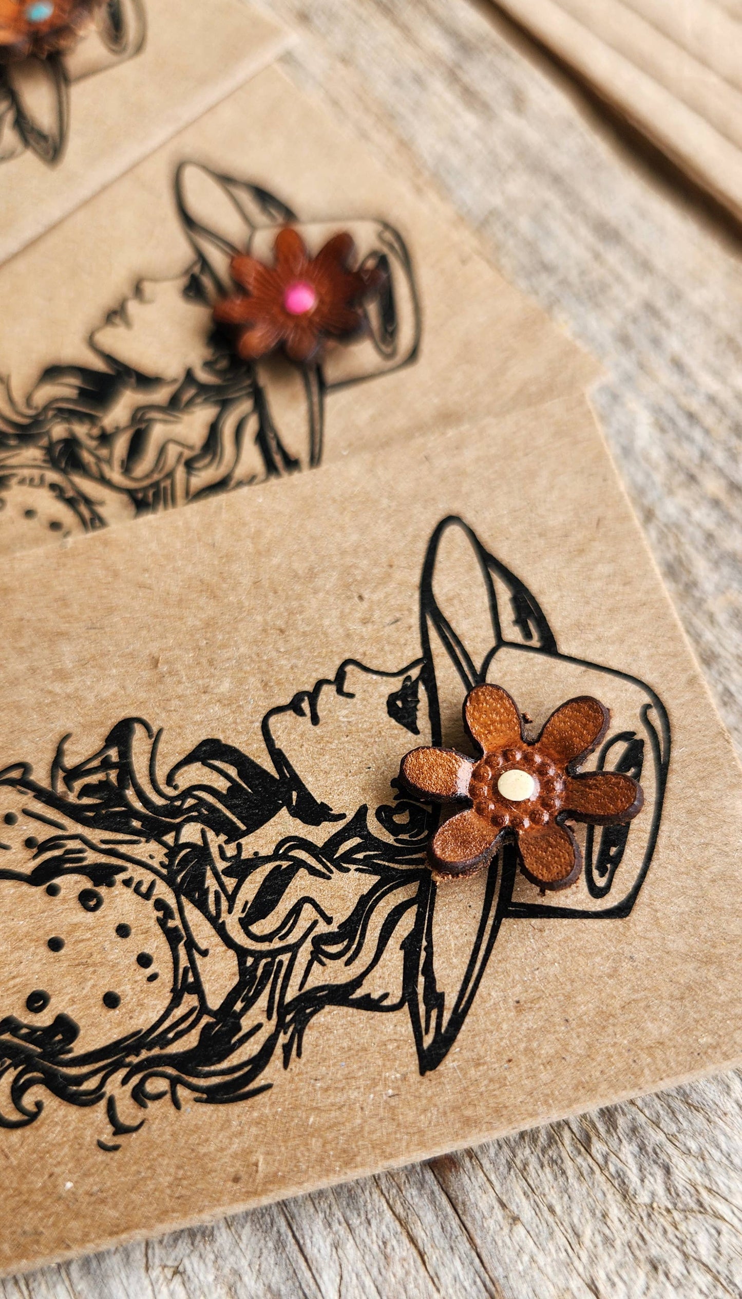 Hat Pin - Genuine Leather Flowers: Wildflower