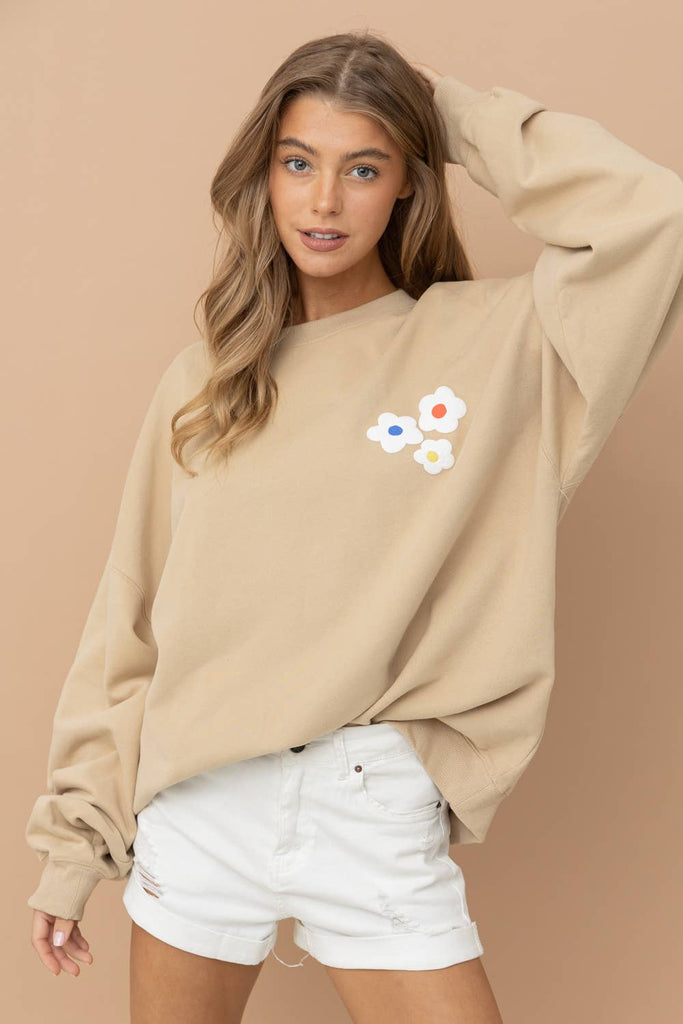 32372T - French Terry Graphic Pullover Sweatshirt: TAUPE / SMALL