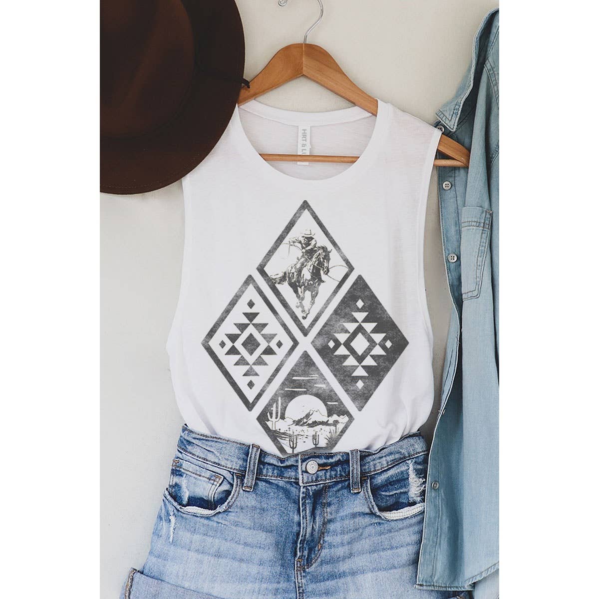 COWBOY AZTEC RODEO GRAPHIC TANK TOP: MINERAL SCARLETTE RED