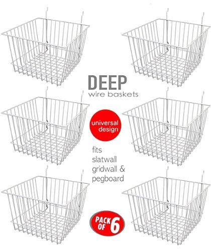 Deep Wire Storage Baskets For Gridwall and Slatwall Dimensions: 12" x 12" x 8" Deep - Sold in a Set of 6 Baskets: BLACK
