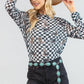 VALERIE WESTERN PRINT CHECKERS PRINT MESH TOP: IVORY/BLACK