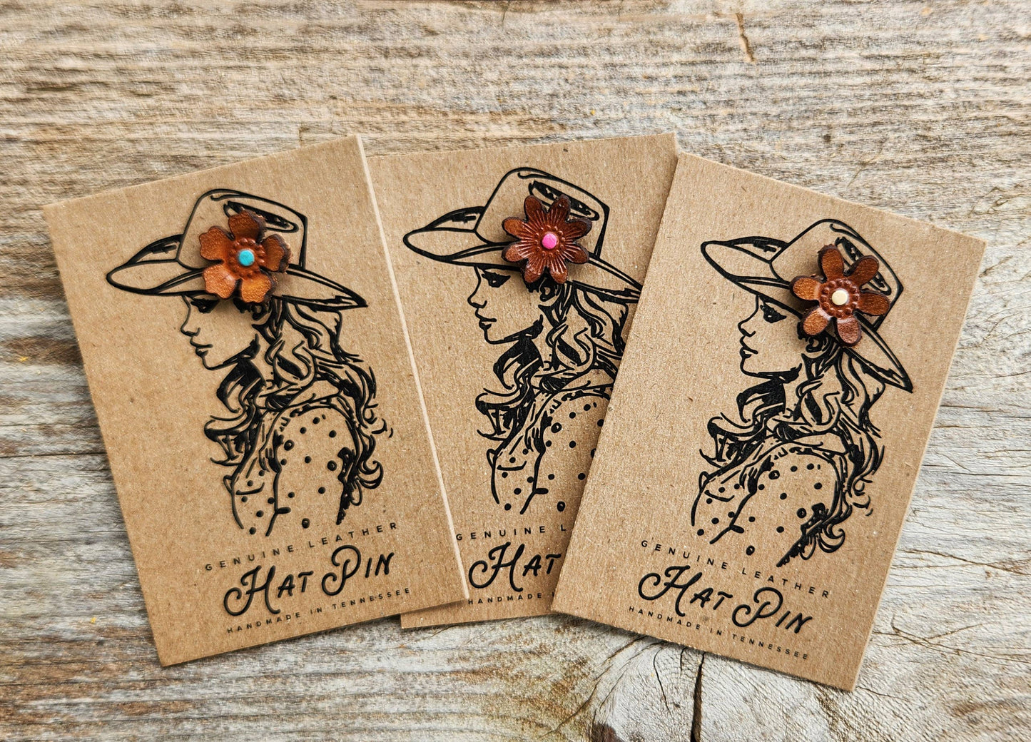Hat Pin - Genuine Leather Flowers: Western Rose