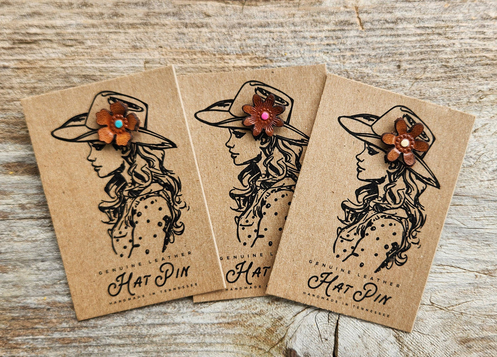 Hat Pin - Genuine Leather Flowers: Cactus Flower
