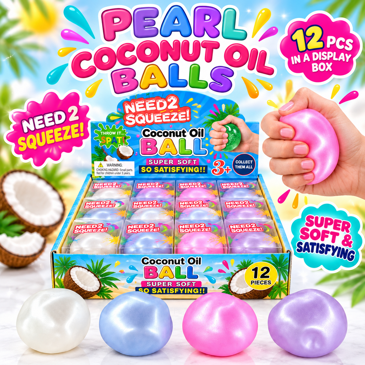 Pearl Coconut Oil Ball Squishy — Assorted Pearl Colors