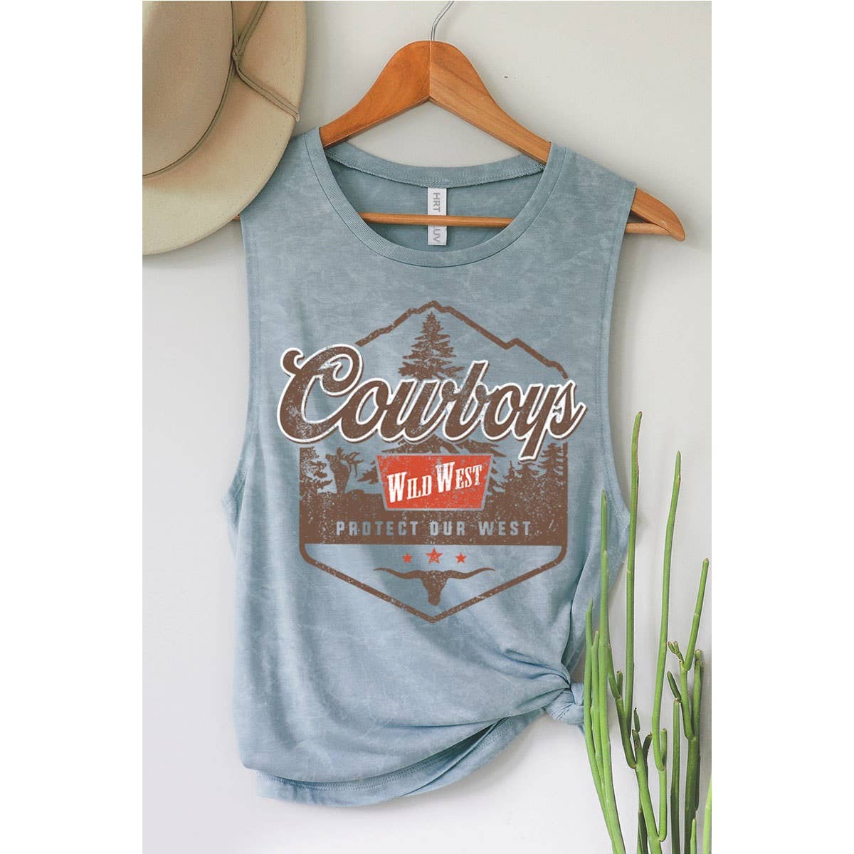 COWBOYS WILD WEST GRAPHIC TANK TOP: Mineral Black