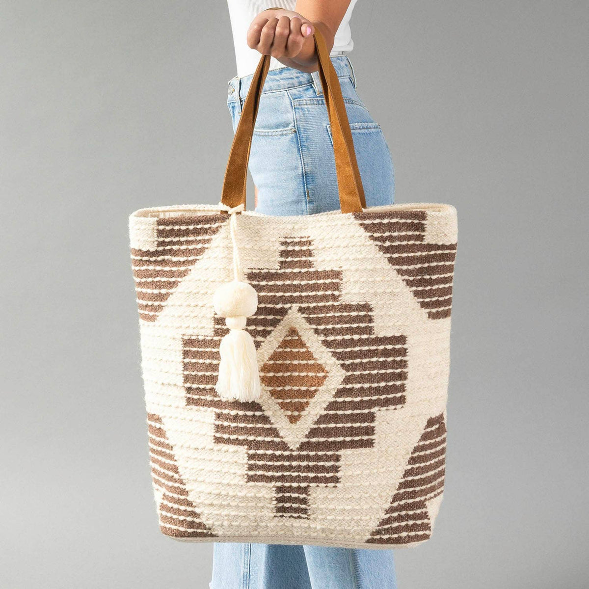 Cream, Brown & Rust Western Tote
