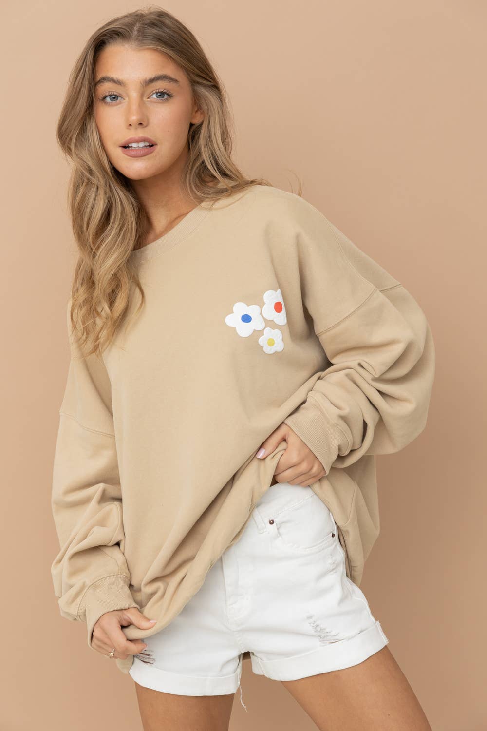 32372T - French Terry Graphic Pullover Sweatshirt: TAUPE / LARGE