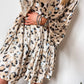 Leopard Print Buttoned Front 3/4 Sleeve Tiered Ruffled Hem Dress: Khaki / 100%Polyester / S