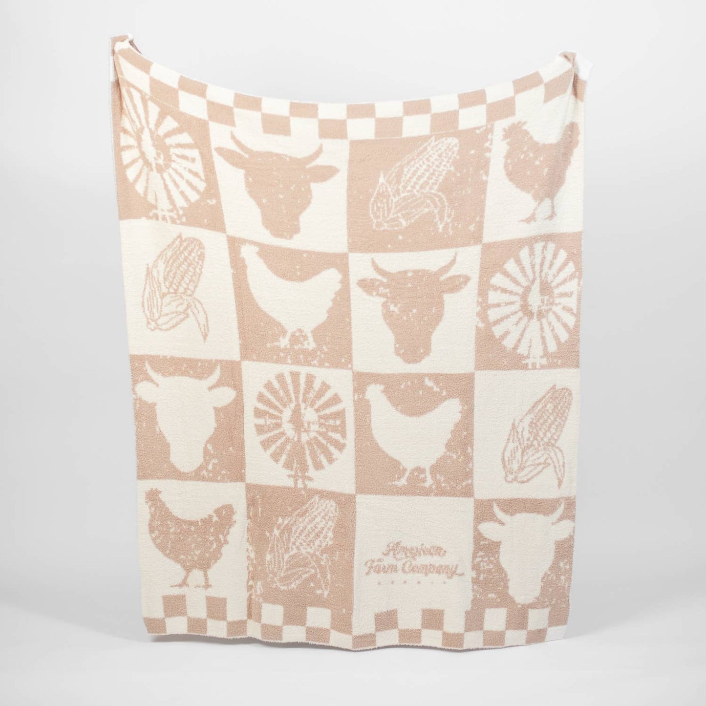 AFC Cream/White Farm Checkers Stretchy Throw Luxe Blanket