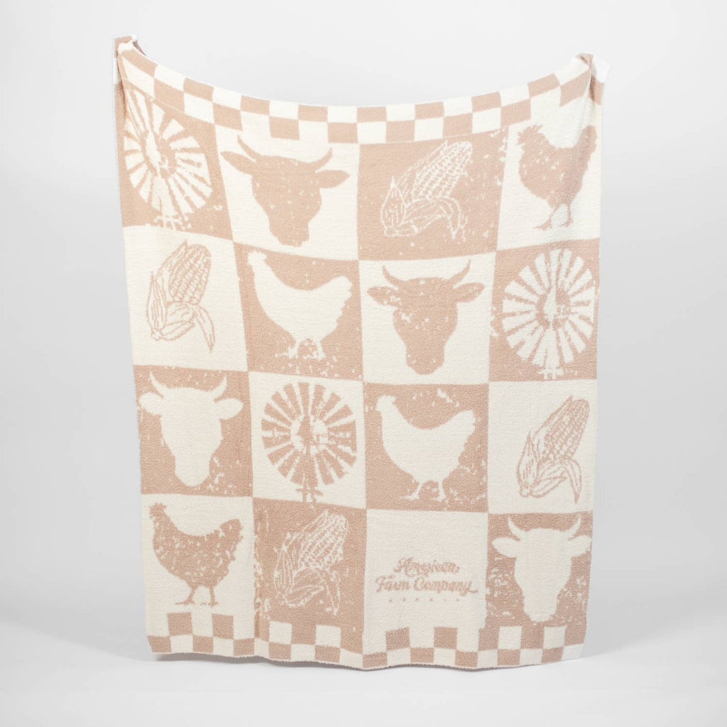 AFC Cream/White Farm Checkers Stretchy Throw Luxe Blanket