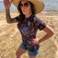 Texas Rodeo Short Sleeve Mesh Top - Black/Turq/White