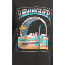 Wrangler Women's Black Vibrant Desert Night Logo Graphic Long Sleeve T-Shirt