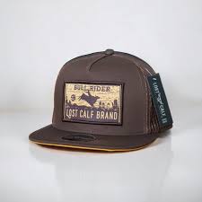 Lost Calf Mens Bullrider Brown Flat Bill Adjustable Snapback Cap Hat