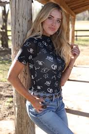 Cruel Denim Sheer Navy Branded Mesh Top CTK7533001