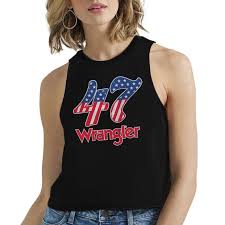 Wrangler Retro® Ladies Graphic Jet Black Cropped Tank Top 112347631