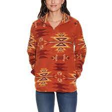 Cotton & Rye Women's Rust Aztec 1/4 Zip Fleece Pullover