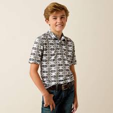 Ariat Boy's All Over Print Polo-PRISTINE GEOSTRIPE