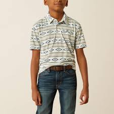 Ariat Boys All Over Print Polo Shirt White Serape