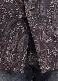 ROCK & ROLL MENS Slim Fit Black Paisley Print Long Sleeve Snap Shirt
