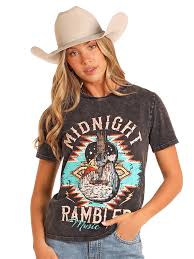 Rock & Roll Denim Womens Midnight Rambler Graphic Tee Black