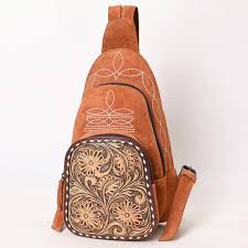 American Darling Suede Leather Tooled Sling Bag