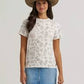 Wrangler Women's Cream All Over Rodeo Icon Graphic Print Slim Fit Short Sleeve Tee Shirt
