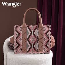 Wrangler Aztec Embroidered Whipstitch Canvas Tote Bag