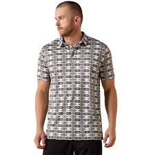 ARIAT MEN'S All Over Print Fitted Polo-PRISTINE WHITE GEO STRIPE