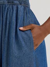 WRANGLER Smocked Bodice Denim Maxi Dress