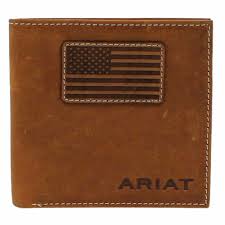 Ariat  Mens Bifold American Flag Patch Wallet Bark