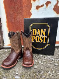 Dan Post Children/Youth Chocolate Brown Jet Ostrich Print Western Cowboy Boots