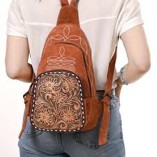 American Darling Suede Leather Tooled Sling Bag