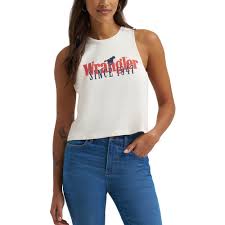 Wrangler Womens Graphic Festival Crop Tank Top Egret - 112375847