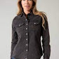 KIMES RANCH WOMENS KAYCEE DENIM PEARL SNAP OD BLACK DENIM