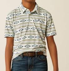 Ariat Boys All Over Print Polo Shirt White Serape