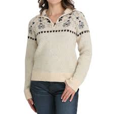 Cinch Women's Cream Floral Print Mock Neck Button Sweater