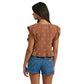Wrangler Ladies Retro Vintage Flutter Sleeve Brown Blouse 112380602