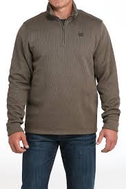 CINCH MENS BROWN 1/4 ZIP SWEATER