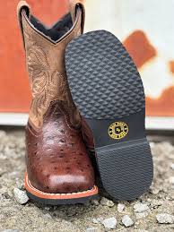 Dan Post Children/Youth Chocolate Brown Jet Ostrich Print Western Cowboy Boots