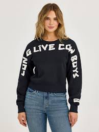Wrangler Women's Long Live Cowboys Crew Sweatshirt Black