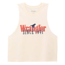 Wrangler Womens Graphic Festival Crop Tank Top Egret - 112375847