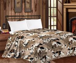 FLORAL COW PRINT KING SIZE PLUSH BLANKET (BROWN/CREAM/TAN)