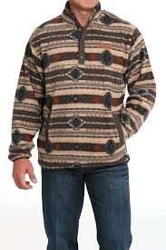 Cinch Men's Brown Aztec Fleece Pull Over
