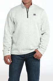 Mens Cinch 1/4 Zip Knitted Pullover Grey/White