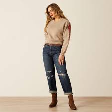 ARIAT WOMENS TATONKA SWEATSHIRT BROWN HEATHER